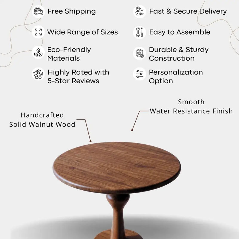 Mason Solid Walnut Round Dining Table | Sculptural Pedestal Base