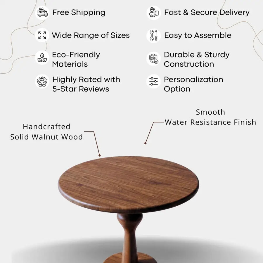 Mason Solid Walnut Round Dining Table | Sculptural Pedestal Base