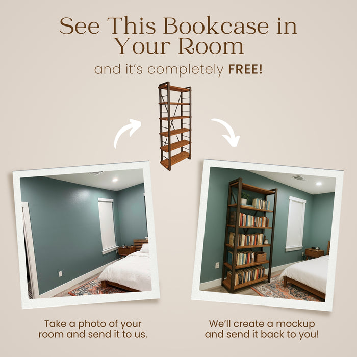 Renton Industrial Bookcase | Solid Wood Wide Shelves