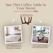 Free Virtual Room Visualizer Banner for Muse Round Travertine Coffee Table with Walnut Wood Base - Mid-Century Modern Cross Base Design by Tomruque