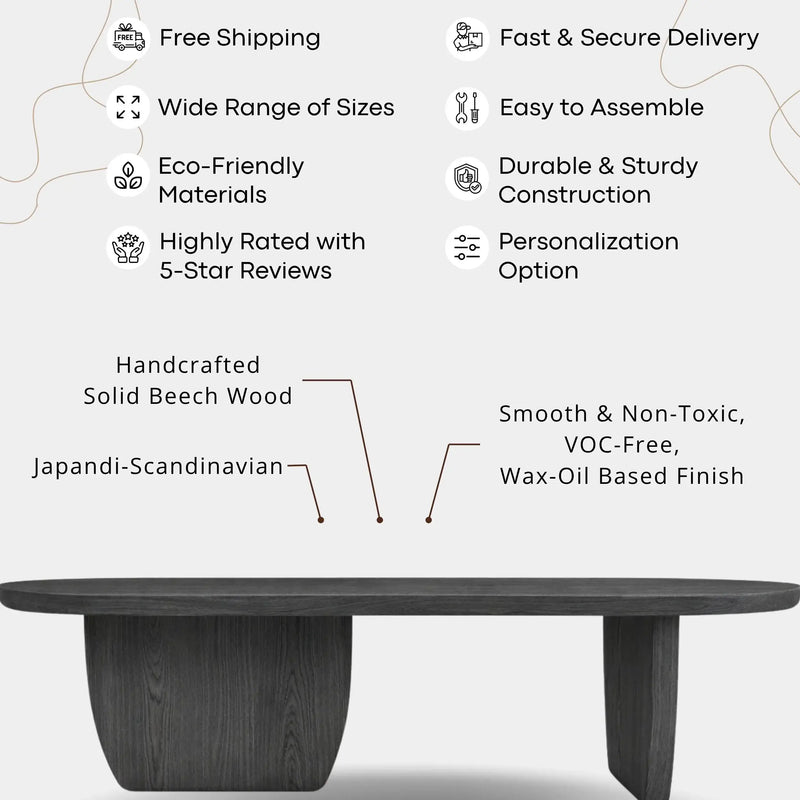 Nordic Black Solid Beech Wood Oval Coffee Table – Minimalist Scandinavian Design