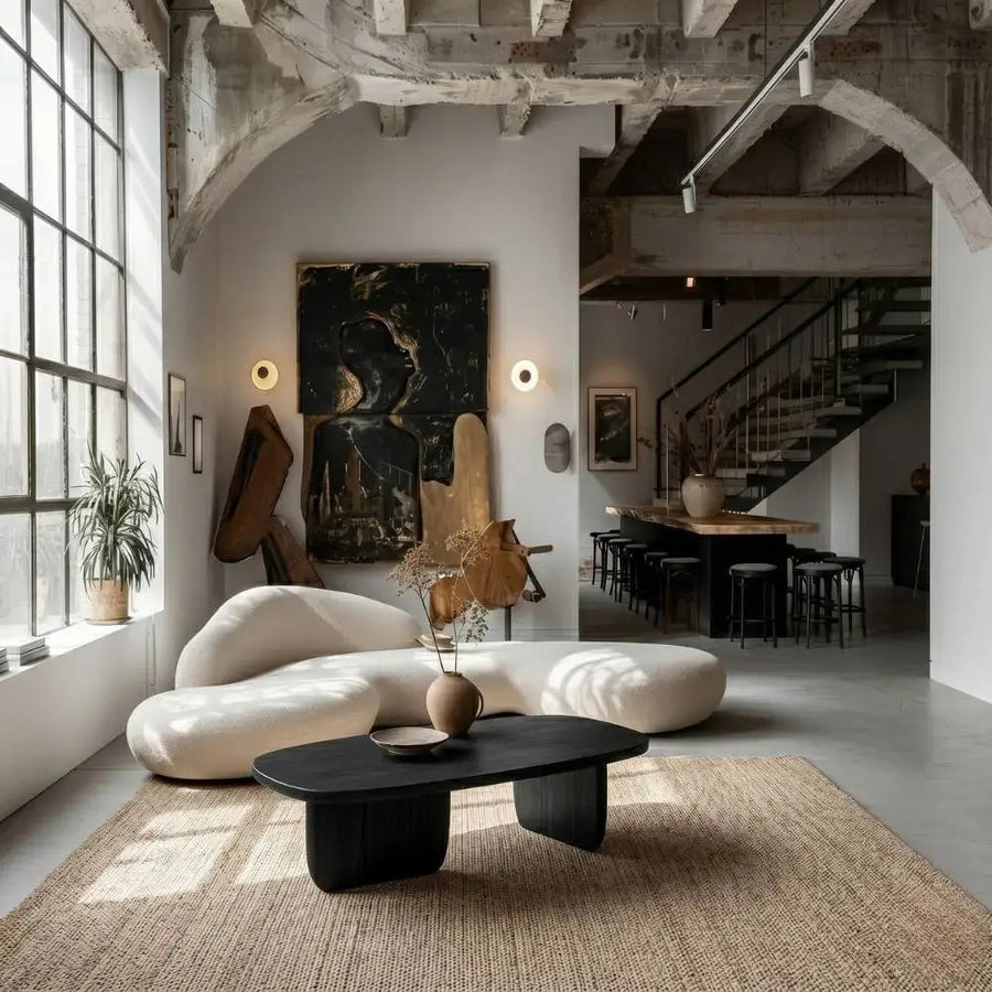 Nordic Black Solid Beech Wood Oval Coffee Table – Minimalist Scandinavian Design Mozilya