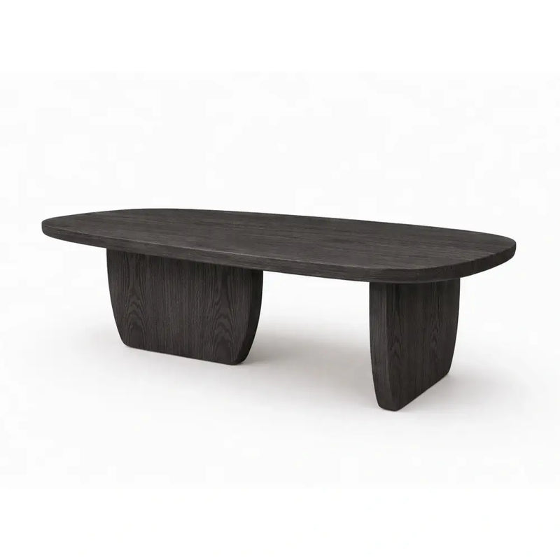 Nordic Black Solid Beech Wood Oval Coffee Table – Minimalist Scandinavian Design
