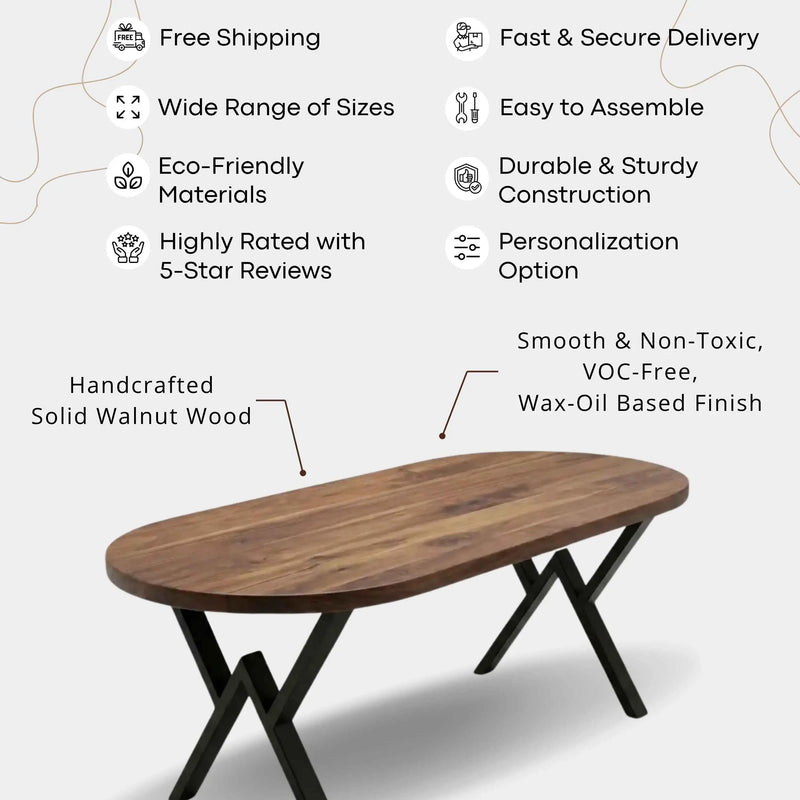 Oasis Oval Solid Walnut Wood Dining Table – Farmhouse Design