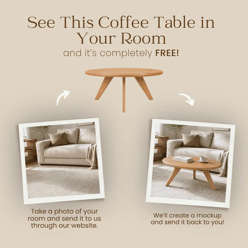 Petra Solid Oak Wood Round Coffee Table – Handcrafted Mid-Century Modern