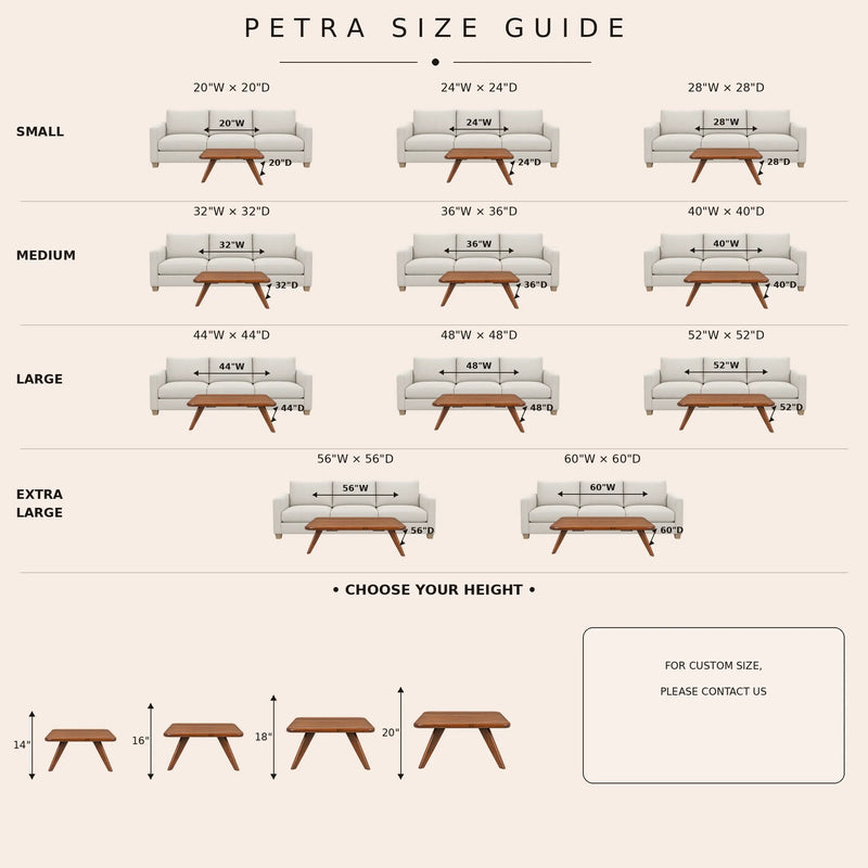 Petra Walnut Wood Square Coffee Table – Mid Century Modern Elegance