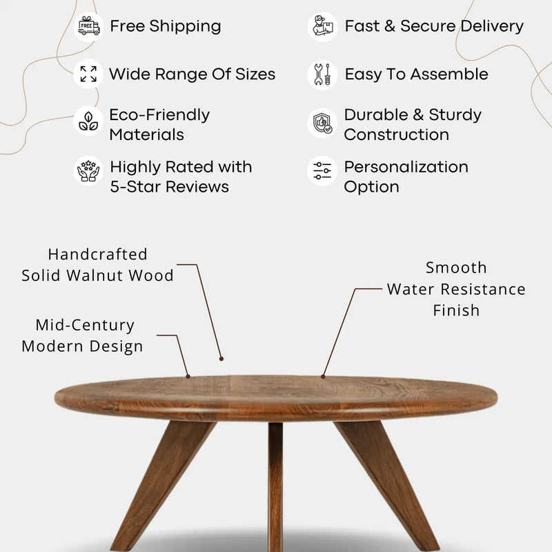 Petra Wood Round Coffee Table | Mid Century Modern Design