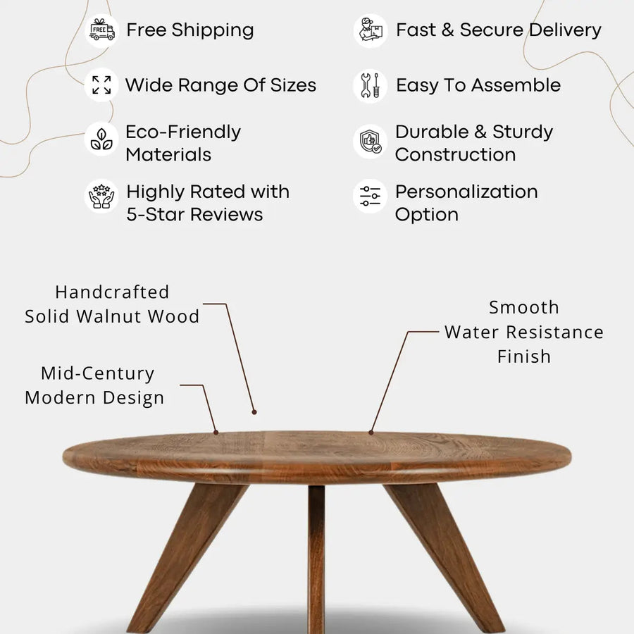 Petra Wood Round Coffee Table | Mid Century Modern Design Mozilya