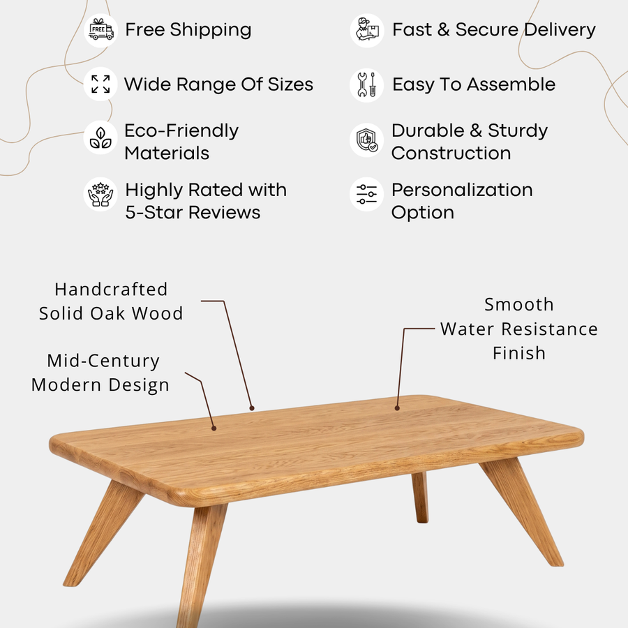 Petra Rectangular Oak Coffee Table | Mid-Century Modern