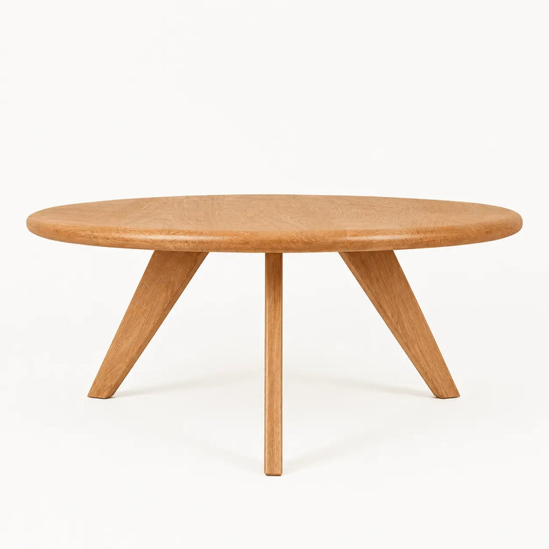 Petra Solid Oak Wood Round Coffee Table – Handcrafted Mid-Century Modern