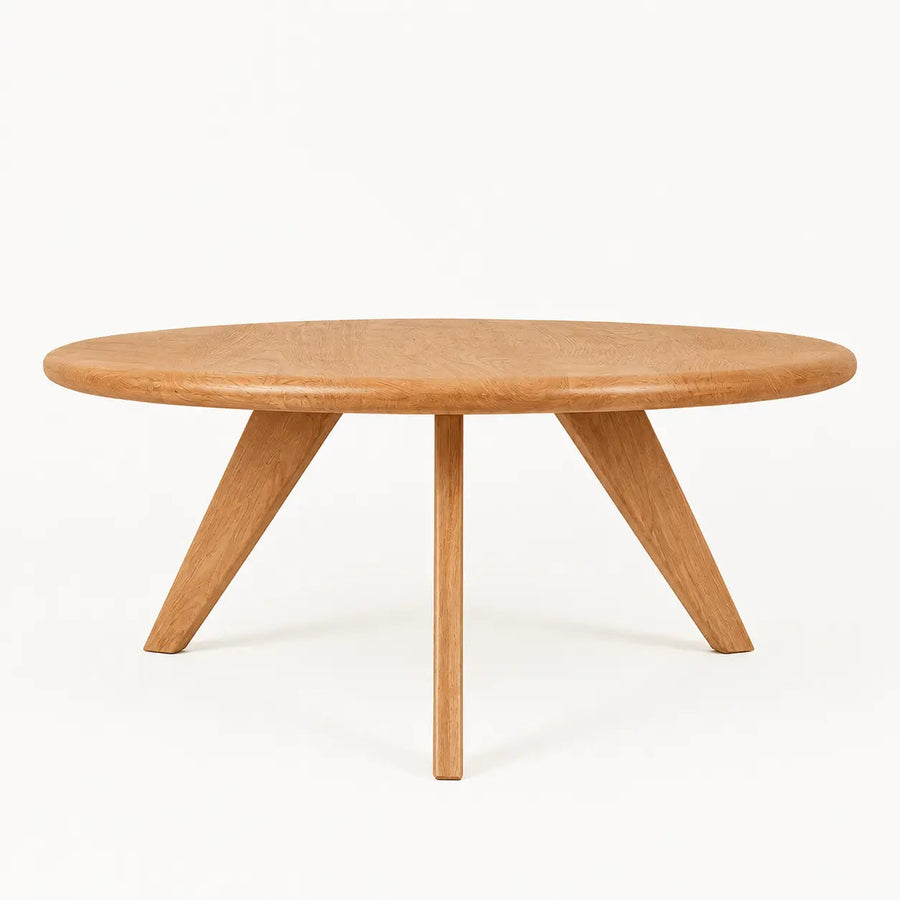Petra Solid Oak Wood Round Coffee Table – Handcrafted Mid-Century Modern Mozilya