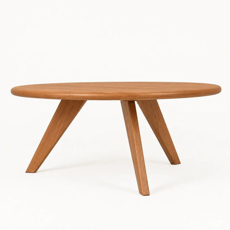 Petra Solid Oak Wood Round Coffee Table – Handcrafted Mid-Century Modern