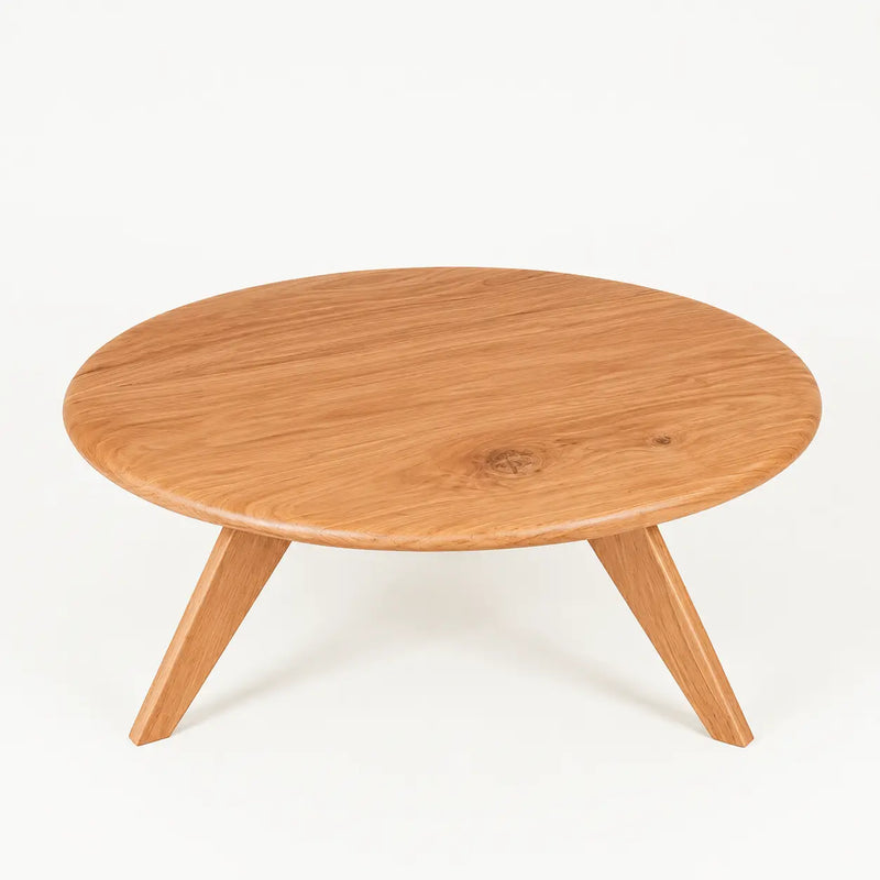 Petra Solid Oak Wood Round Coffee Table – Handcrafted Mid-Century Modern