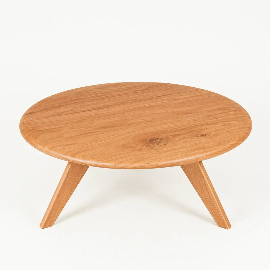 Petra Solid Oak Wood Round Coffee Table – Handcrafted Mid-Century Modern Mozilya