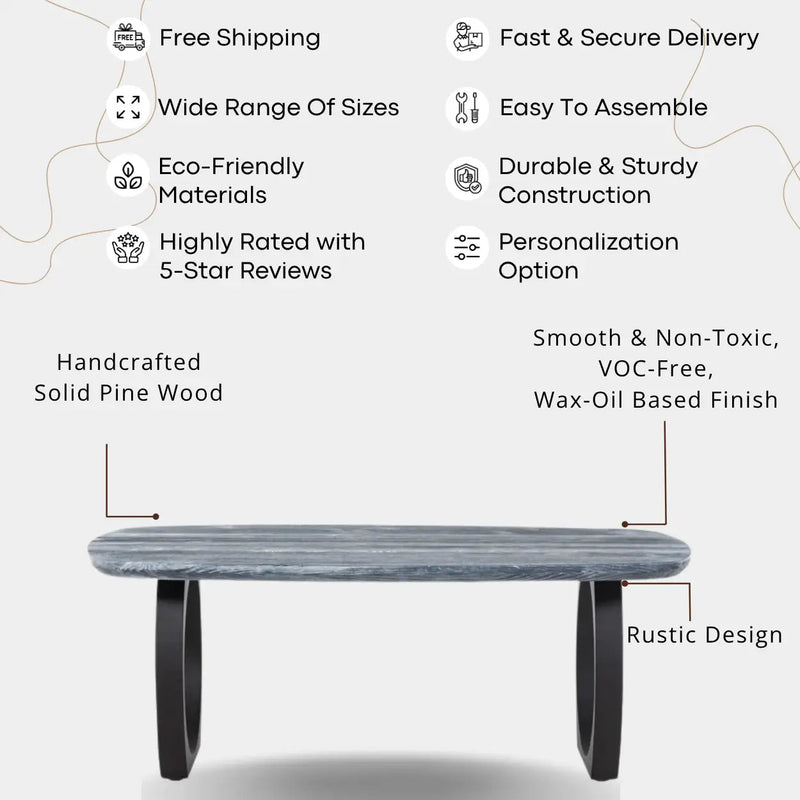 Port Gray Dining Table | Pine Wood Mid Century Design Tomruque Wood Studios