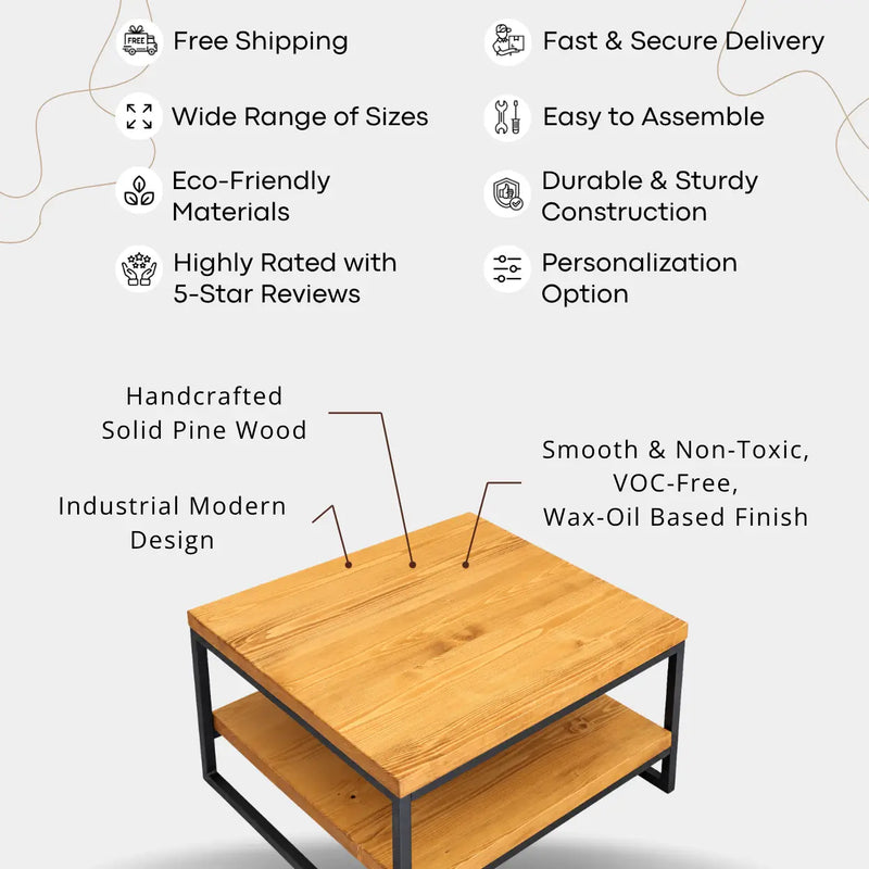 Portland Pine Wood Square Coffee Table
