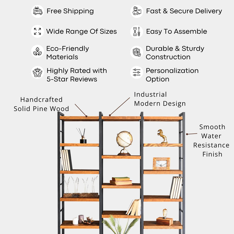 Portland Room Divider Bookcase | Solid Wood Wide Design Mozilya