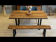 Video demonstrating the functionality and aesthetic of the walnut table, featuring close-ups of its details and a fully styled dining room setup.