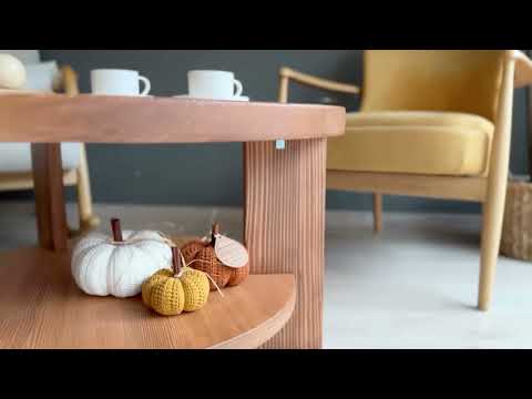 Aola Solid Pine Wood Coffee Table with Storage – Farmhouse Rustic Round Design
