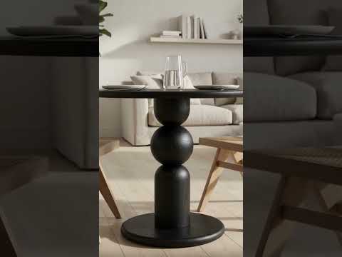 Dorel Beech Wood Round Dining Table | Modern Sculptural Pedestal | Black Color