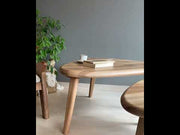 Product video showcasing the solid walnut coffee table set in various settings, highlighting its design and functionality.