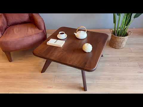 Petra Walnut Wood Square Coffee Table – Mid Century Modern Elegance