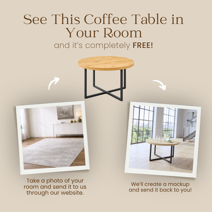 Renton Round Pine Wood Coffee Table | Industrial Metal Base
