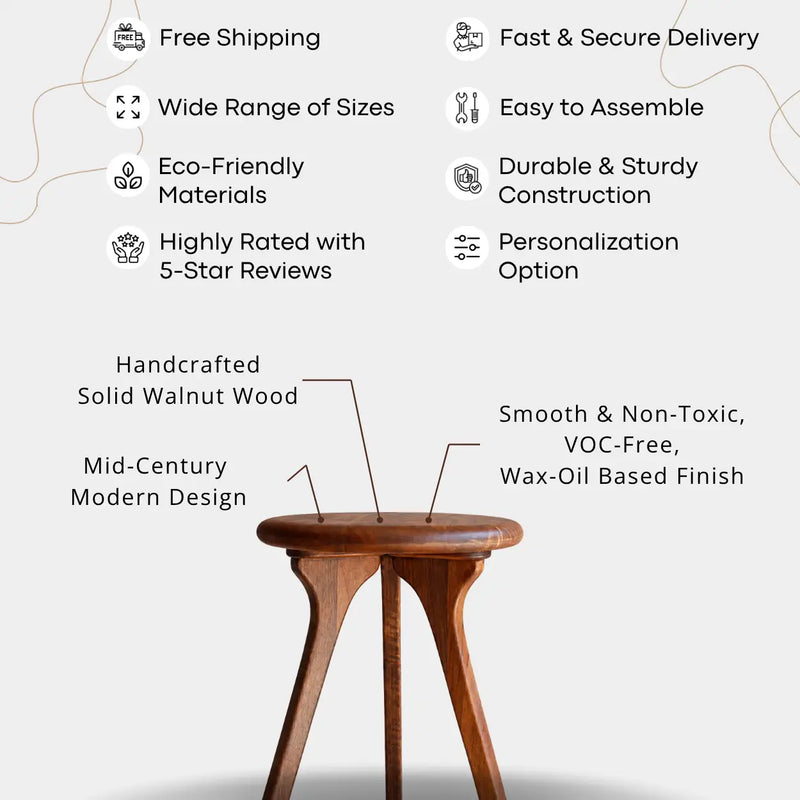 Sidney Round Side Table -  Solid Walnut Wood
