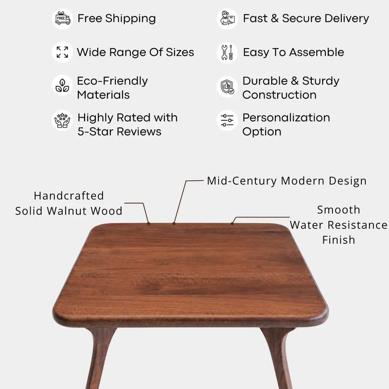 Sidney Square Wood Coffee Table - Solid Walnut Wood - Mid Century Modern