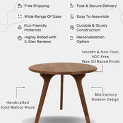Sidney Circular Walnut Dining Table | Mid Century Modern Mozilya