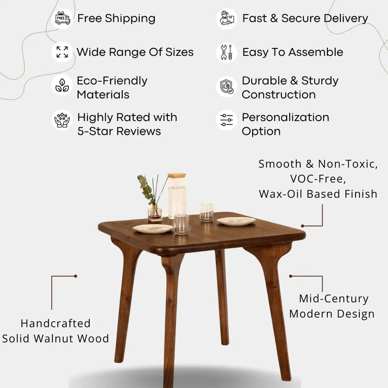 Sidney Square Dining Table | Walnut Wood Mid Century Design Mozilya