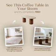 Free Virtual Room Visualizer Banner for Solen Oval Travertine Coffee Table with Walnut Wood Base - Sculptural Organic Modern Design by Tomruque