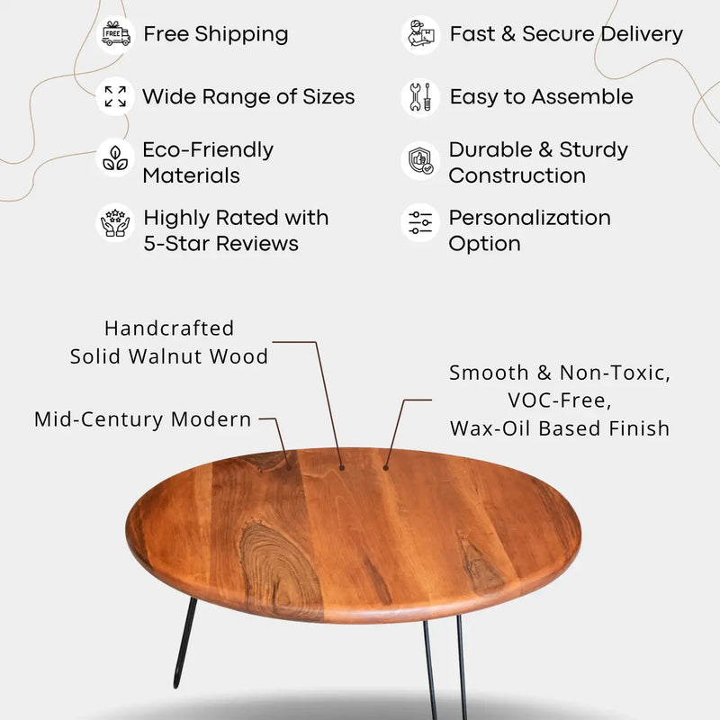 Spark Solid Walnut Wood Round Coffee Table