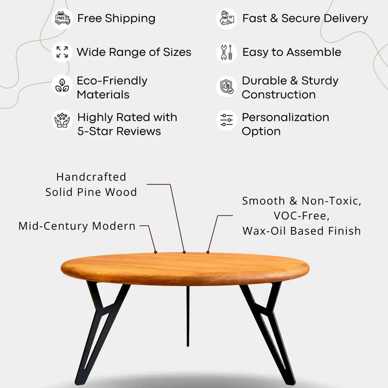 Spark Solid Pine Wood Round Coffee Table