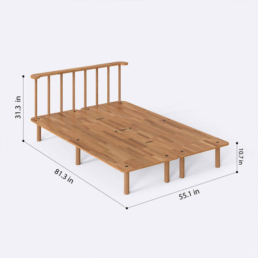 Queens Solid Beech Wood Double Bed Frame | Scandinavian Platform Bed Demontha
