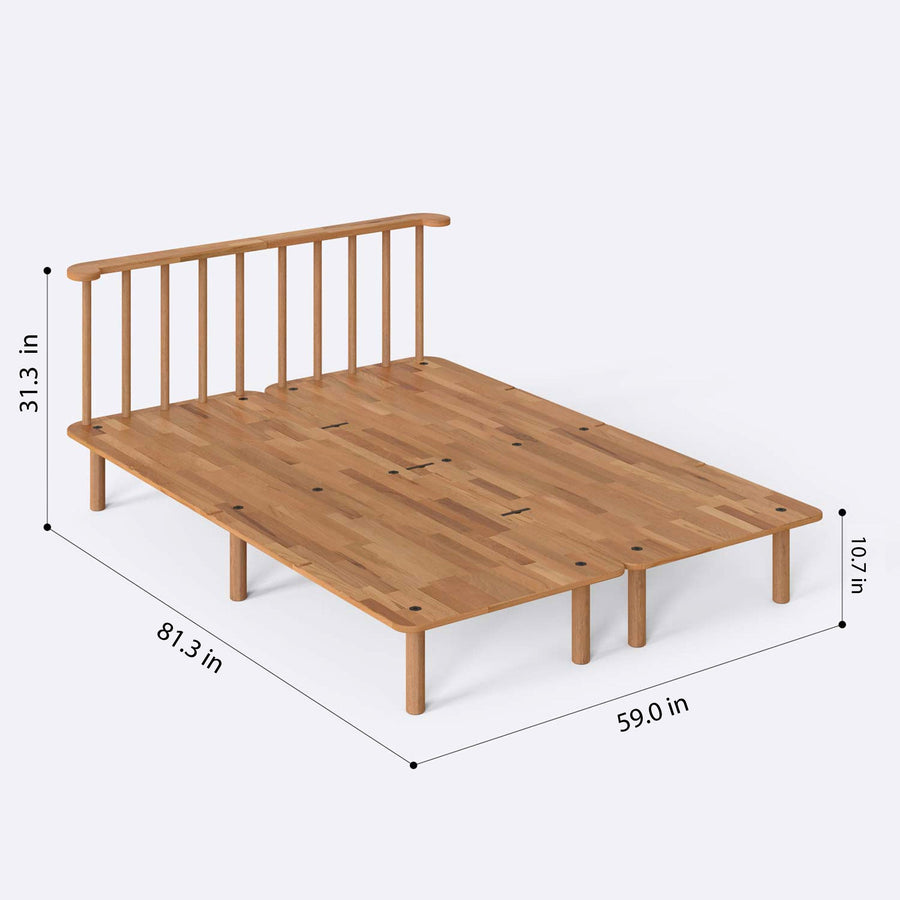 Queens Solid Beech Wood Double Bed Frame | Scandinavian Platform Bed Demontha