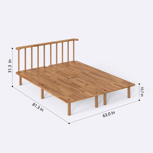 Queens Solid Beech Wood Double Bed Frame | Scandinavian Platform Bed Demontha