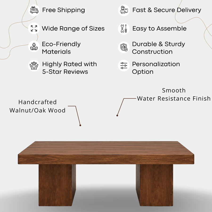 Wilder Square Coffee Table | Solid Walnut or Oak Wood