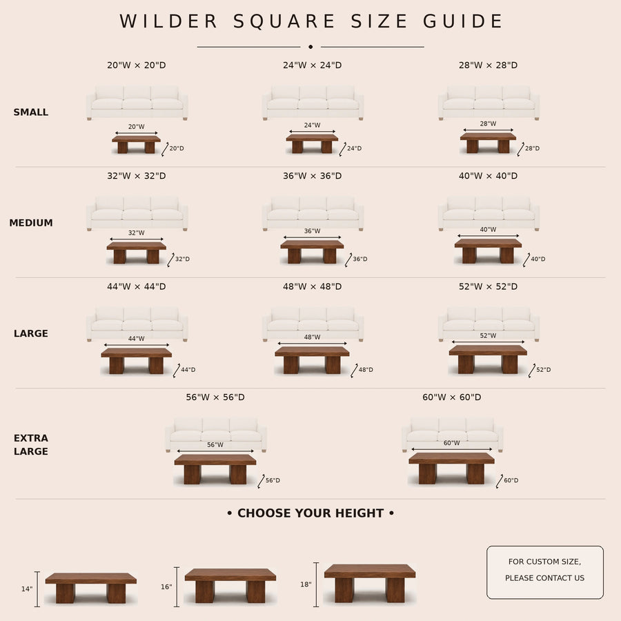 Wilder Square Coffee Table | Solid Walnut or Oak Wood