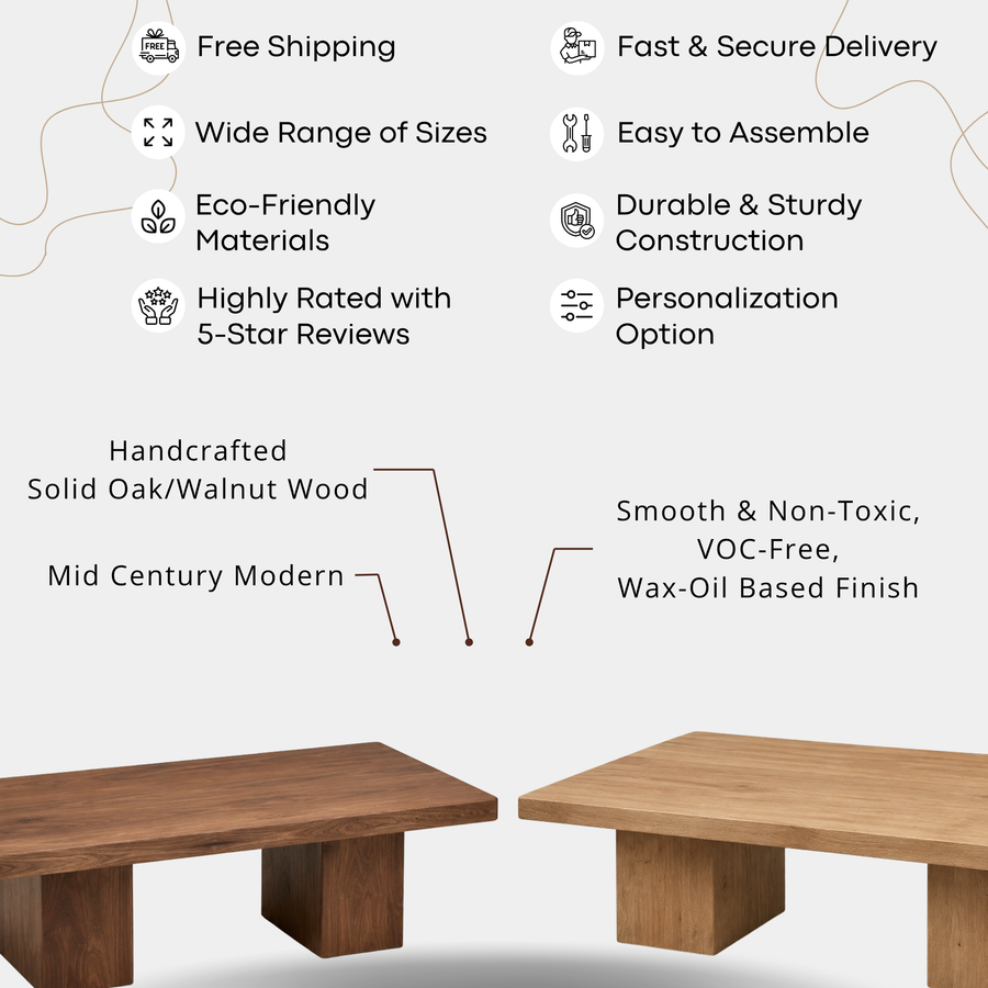 Wilder Rectangular Coffee Table – Walnut/Oak Solid Wood Minimal Block Design