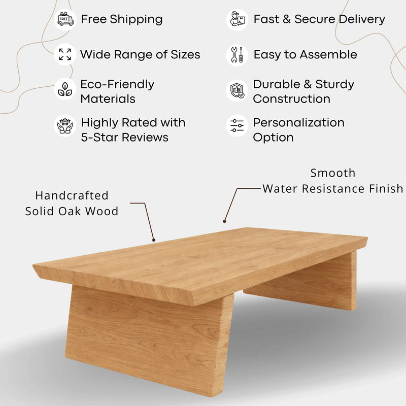 Yoro Solid Oak Wood Coffee Table – Japandi Rectangular Design