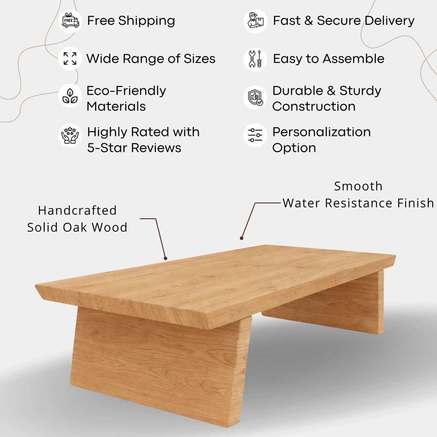 Yoro Solid Oak Wood Coffee Table – Japandi Rectangular Design Tomruque Wood Studios