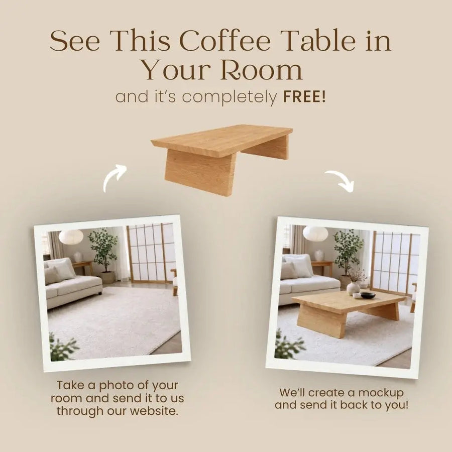 Yoro Solid Oak Wood Coffee Table – Japandi Rectangular Design Tomruque Wood Studios