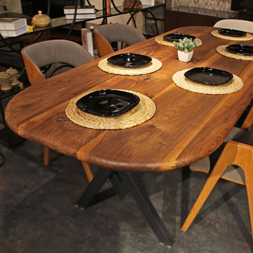 Solid Walnut Wood Dining Table with Metal Legs