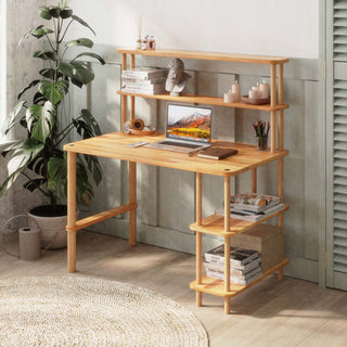 Jasper Beech Solid Wood Minimalist Study Desk Demontha