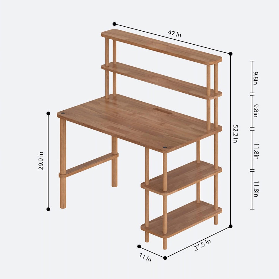 Jasper Beech Solid Wood Minimalist Study Desk Demontha