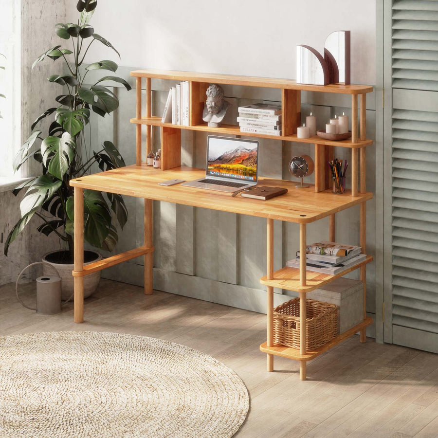 Jasper Beech Solid Wood Minimalist Study Desk Demontha