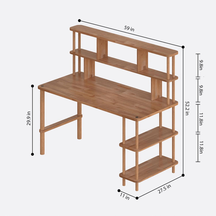 Jasper Beech Solid Wood Minimalist Study Desk Demontha