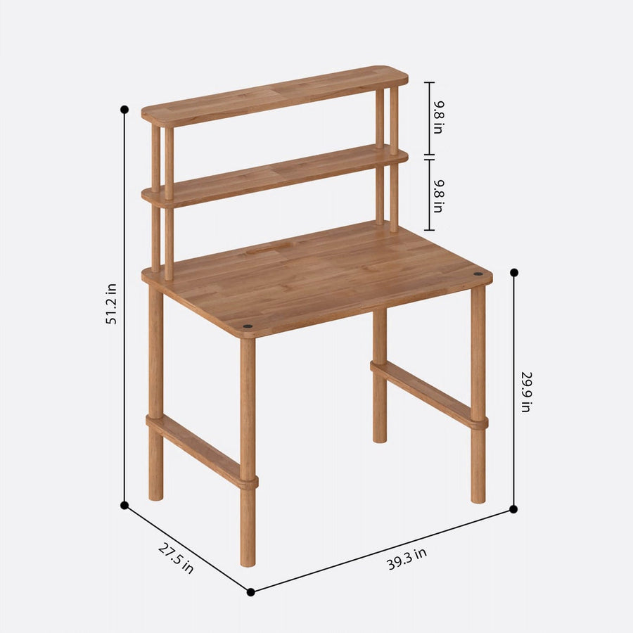 Lee Solid Beech Wood Study Desk | Modern Desk with Upper Shelf Demontha