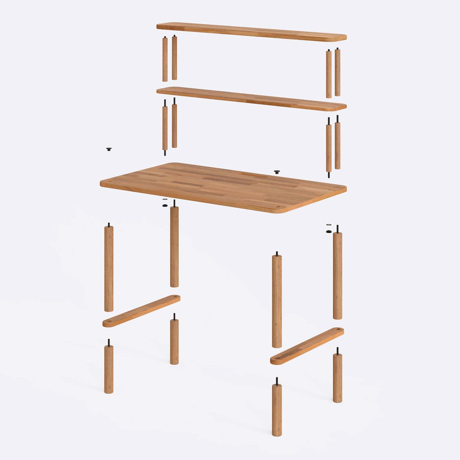 Lee Solid Beech Wood Study Desk | Modern Desk with Upper Shelf Demontha